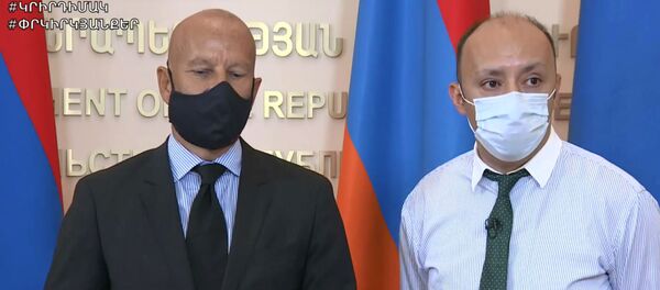 Врач из Франции Александр Миньон (слева) на онлайн брифинге (22 июня 2020). Еревaн Врач из Франции Александр Миньон (слева) на онлайн брифинге (22 июня 2020). Еревaн - Sputnik Армения