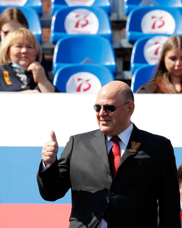 Председатель правительства РФ Михаил Мишустин на параде Победы в Моске - Sputnik Армения