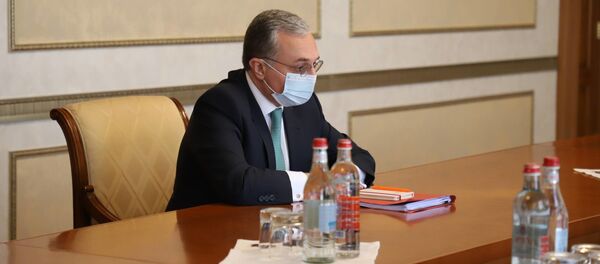 Глава МИД Армении Зограб Мнацаканян на встрече с президентом Карабаха Араиком Арутюняном (4 июля 2020). Степанакерт - Sputnik Արմենիա