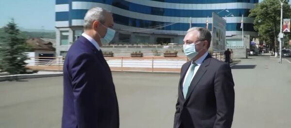 Главы МИД Армении и Карабаха Зограб Мнацаканян и Масис Маилян перед началом встречи (4 июля 2020). Степанакерт Главы МИД Армении и Карабаха Зограб Мнацаканян и Масис Маилян перед началом встречи (4 июля 2020). Степанакерт - Sputnik Արմենիա