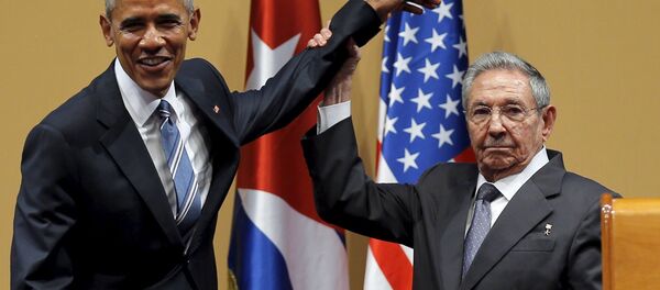 Барак Обама и Рауль Кастро после совместной пресс-конференции Барак Обама и Рауль Кастро после совместной пресс-конференции - Sputnik Армения
