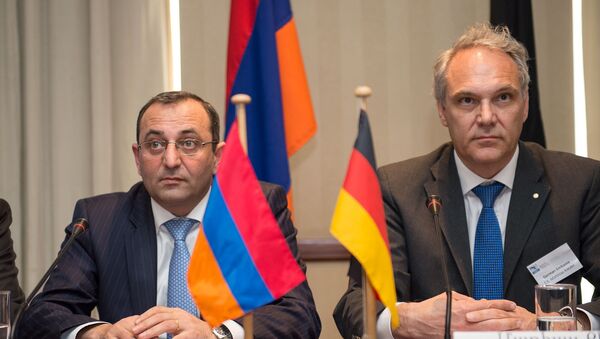 Министр экономики Армении Арцвик Минасян и посол Германии в Армении Матиас Кислер - Sputnik Армения