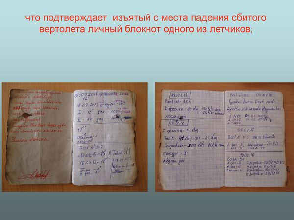 Изъятый с места падения сбитого вооруженными силами Карабаха вертолета Ми-24G азербайджанских ВВС блокнот одного из пилотов Изъятый с места падения сбитого вооруженными силами Карабаха вертолета Ми-24G азербайджанских ВВС блокнот одного из пилотов - Sputnik Армения