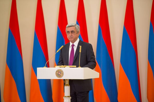 Церемония награждения по случаю 25-й годовщины Независимости Республики Армения в резиденции Президента. Серж Саргсян - Sputnik Армения