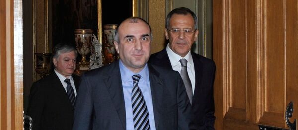 Главы МИД России, Армении и Азербайджана во время встречи в Москве Главы МИД России, Армении и Азербайджана во время встречи в Москве - Sputnik Армения