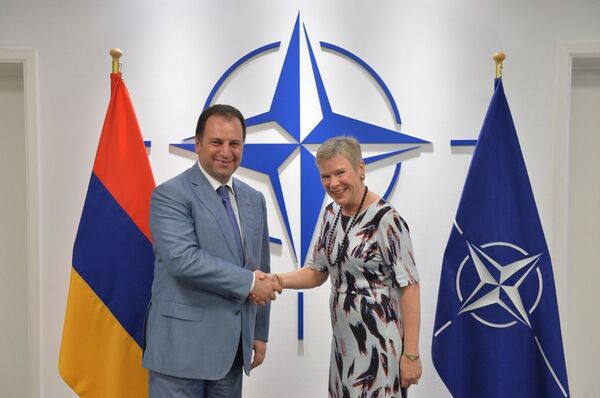 Виген Сракисян с заместителем генерального секретаря НАТО Роуз Геттемюлле Виген Сракисян с заместителем генерального секретаря НАТО Роуз Геттемюлле - Sputnik Армения