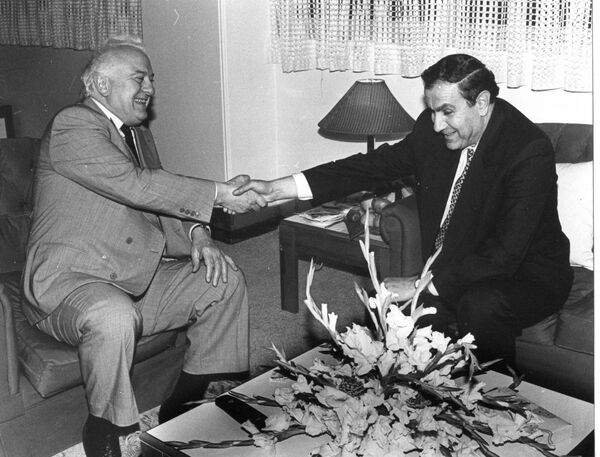 Վրաստանի նախագահ Էդուարդ Շևարդնաձեն (ծնվել է 1928 թվականին) ու Հայասատնի նախագահ Լևոն Տեր–Պետրոսյանը (ծնվել է 1945 թվականին) Երևանում հանդիպման ժամանակ։ Լուսանկարը՝ Նինո Մելիայի հավաքածուից։ - Sputnik Արմենիա