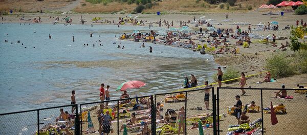 Отдыхающие на пляже на Тбилисском море Отдыхающие на пляже на Тбилисском море - Sputnik Армения