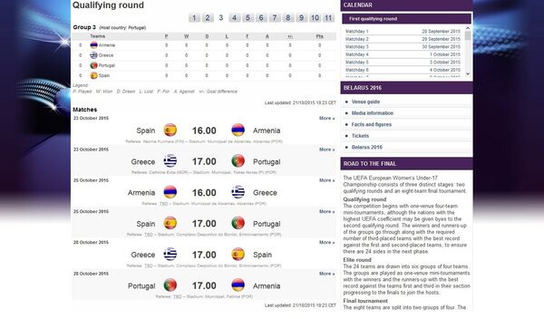 Таблица отборочных игр чемпионата Европы-2016 среди девушек до 17 лет Таблица отборочных игр чемпионата Европы-2016 среди девушек до 17 лет - Sputnik Արմենիա