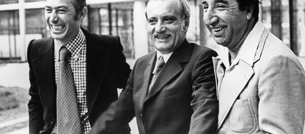Вахтанг Кикабидзе, Георгий Данелия и Фрунзик Мкртчян на Х Московском международном кинофестивале - Sputnik Արմենիա